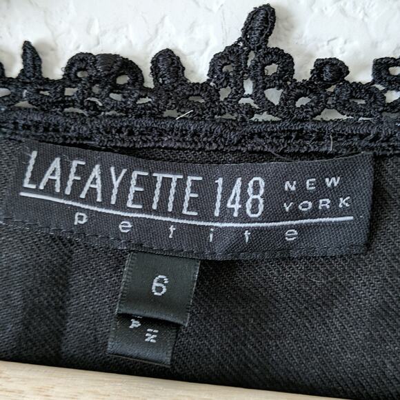 Lafayette 148 NY Black Open Linen Peplum Fringed Cardigan Embroidered Lace 6 6P - Picture 4 of 6